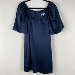 Kelly Bergin Silk Dress Womens 2 Blue A-Line Short Puff Sleeve Classic